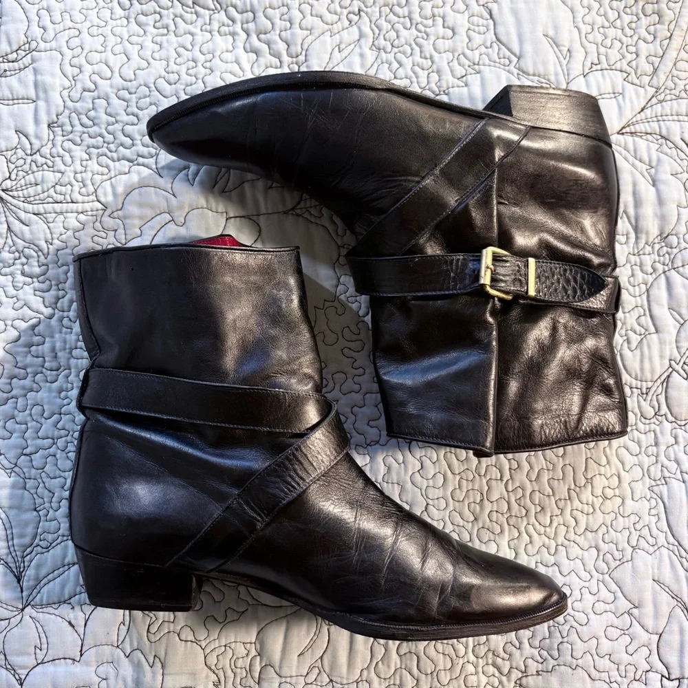 Yves Saint Laurent YSL Paris Tom Ford Era Leather Strap Ankle Boots Sz 9 🧡